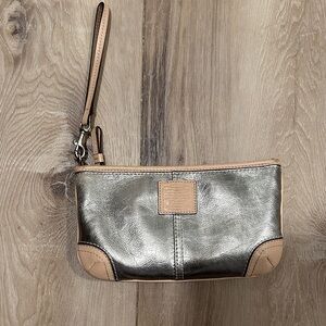 Coach Stylish Silver and Tan Leather Clutch